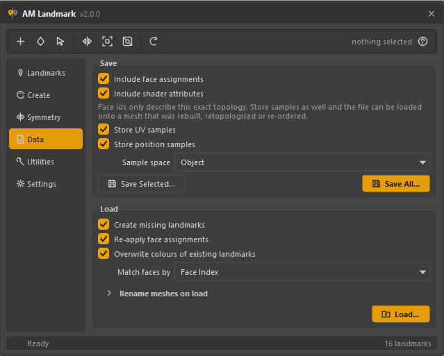 The Data page rename-on-load options: search, replace, match mode and namespace.