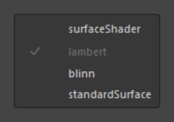 The shader type menu, with a tick beside the type the selection already is.