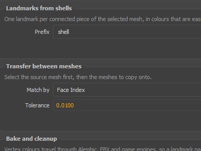 The Landmarks from shells panel, with a name prefix and a Build button.