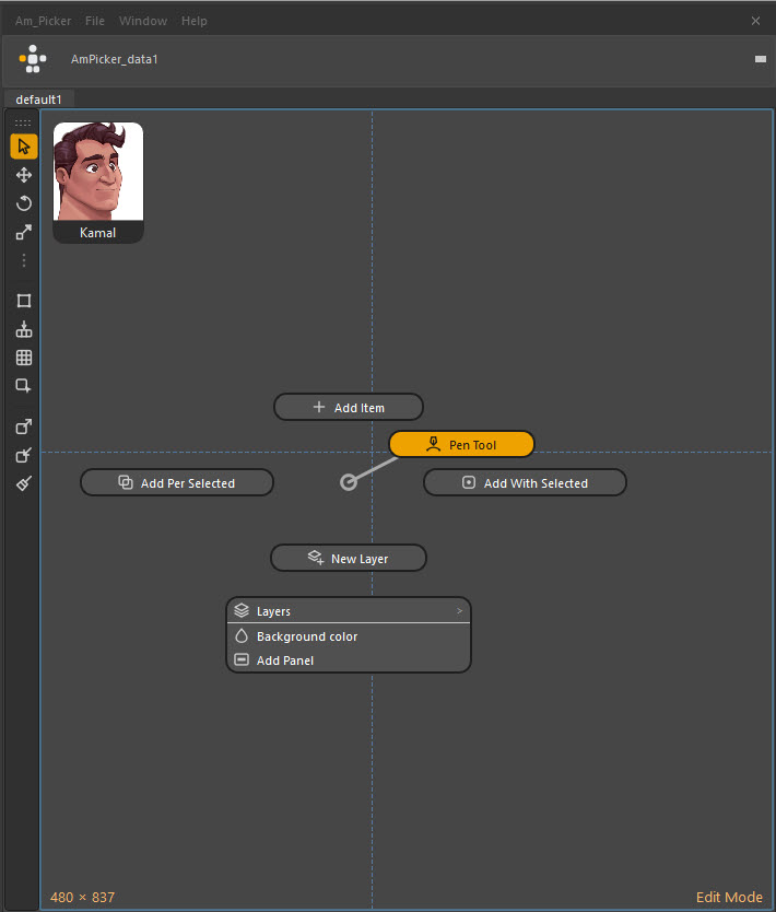 The Edit-mode canvas right-click menu, listing the drawing tools including the Pen Tool.